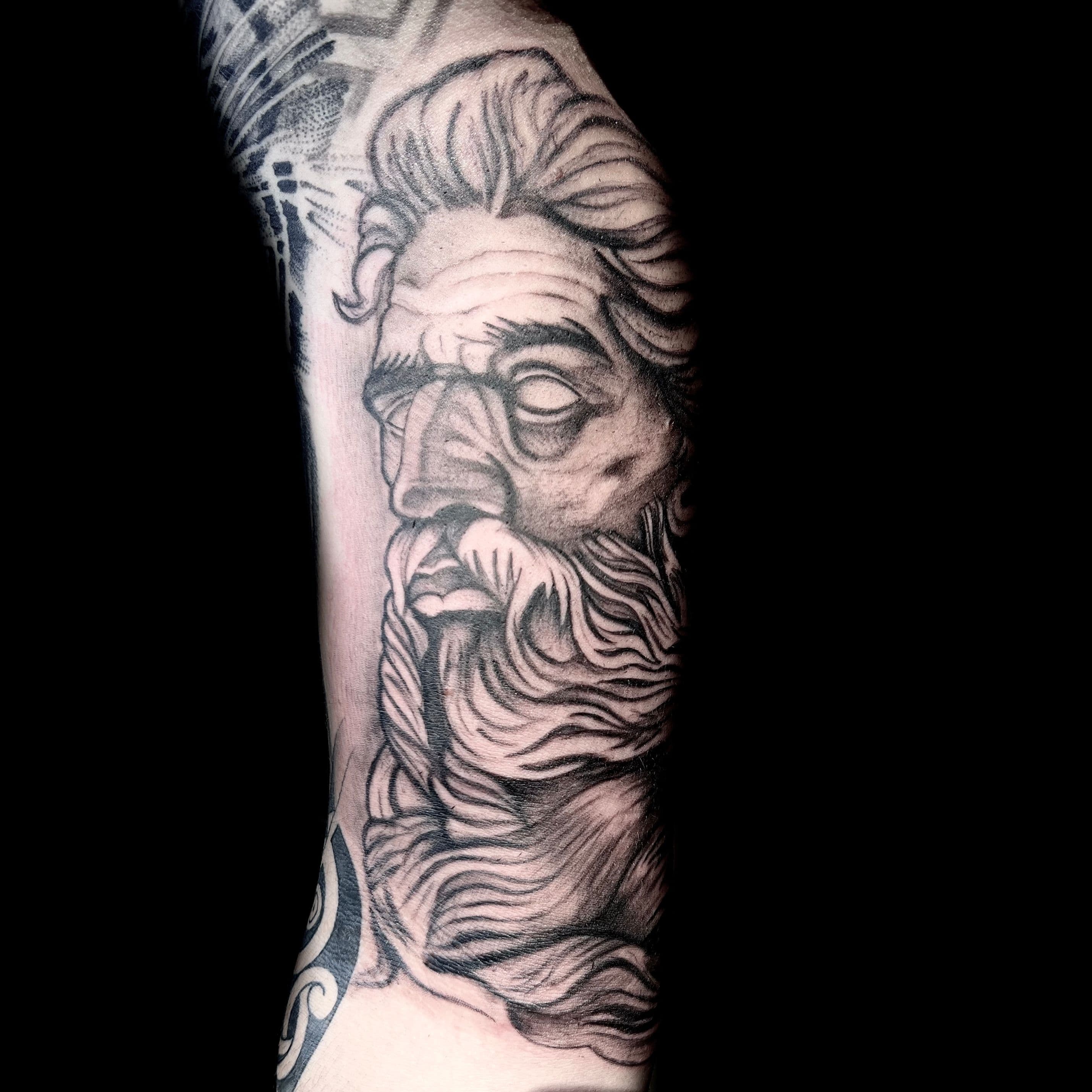 Poseidon-portret, black & grey realisme